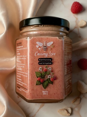 Kremhonning med bringebær. 230g